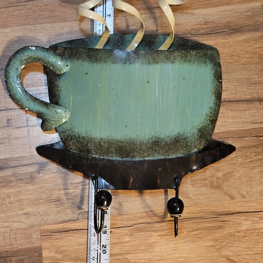 Coffee Cup Wall Decor w/ Hooks, Teal Green‎ Mug Kitchen Home Decoration